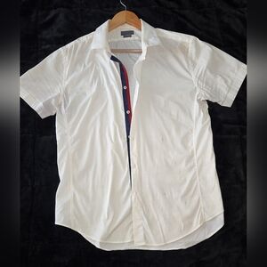 Zara Man White Short Sleeve Button-Down Shirt